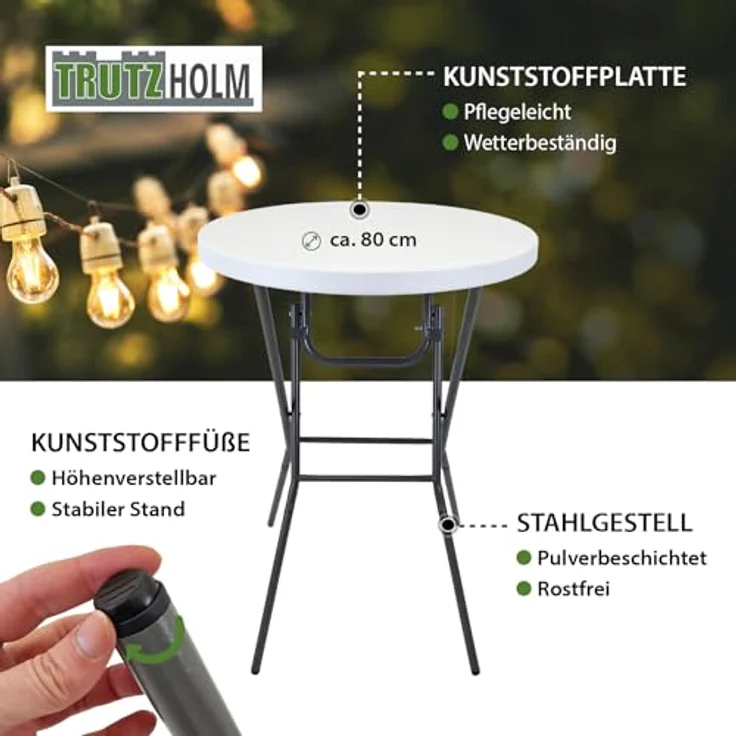 Stehtisch klappbar Ø 80 cm Tischplatte Höhe 110 cm Stahlgestell Partytisch Bistrotisch in weiß – Bild 4