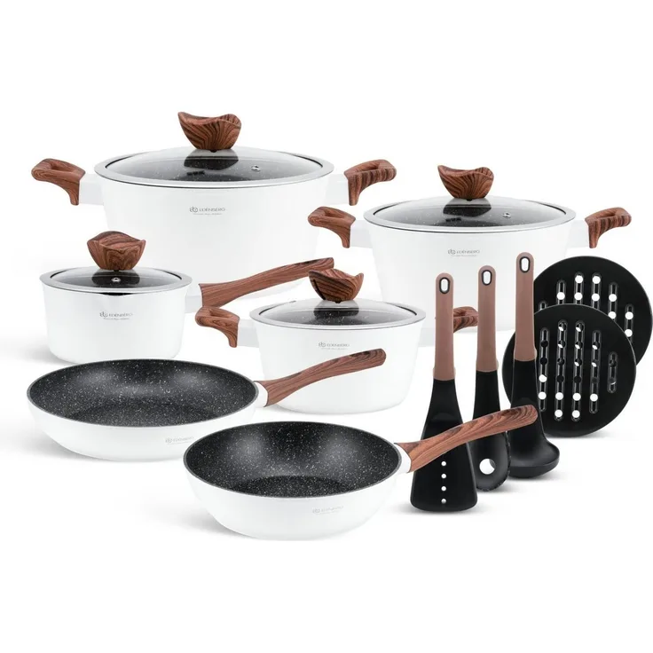Zilner Topf-Set Schneeweißes Topfset verschiedenen Größen 2 Pfanne, Kasserolle, Aluminiumguss, Keramik, Edelstahl (Zeitloses Design des Topfsets. Eine ideale Geschenkidee! Hochwertig, 15-tlg, Topfset in einer wunderschönen, einzigartigen Schneeweißes F...