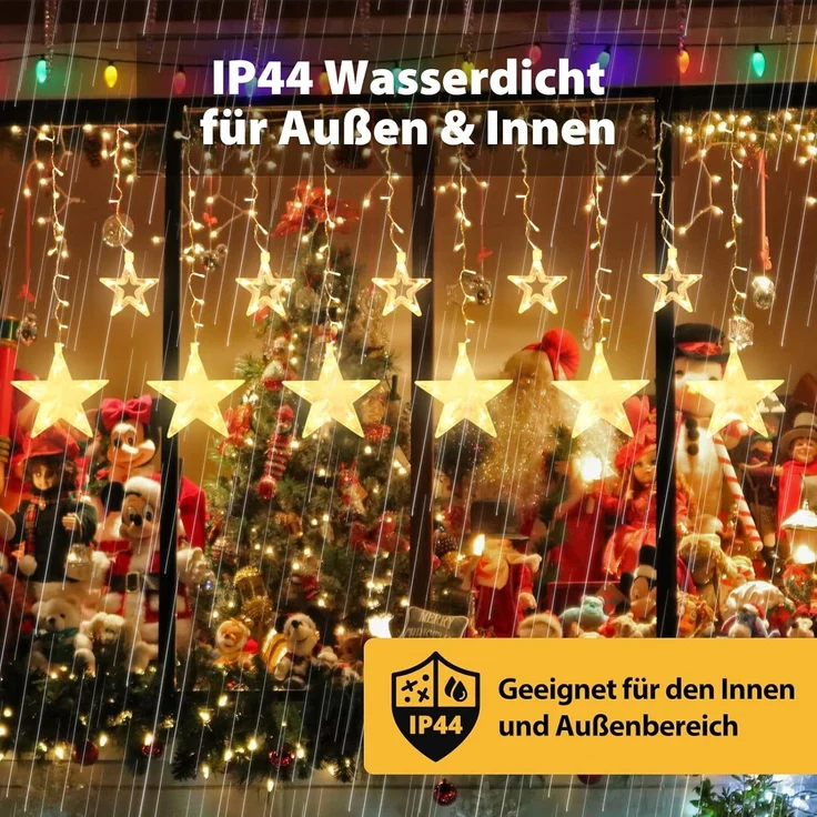 Salcar LED-Lichterkette 2m Sterne LED Lichterkette Außen Lichtervorhang Innen Weihnachten, 8 Beleuchtungsmodi und Memory-Funktion mit Fernbedienung Warmweiß – Bild 3