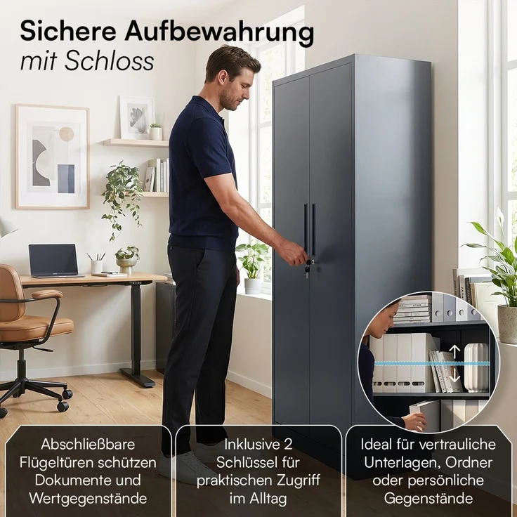 STEELSØN 'Regulus' Aktenschrank, Metall, anthrazit, 175x40x80 cm, abschließbar, Metallschrank mit 5 Fächern, geeignet als Werkzeugschrank – Bild 5