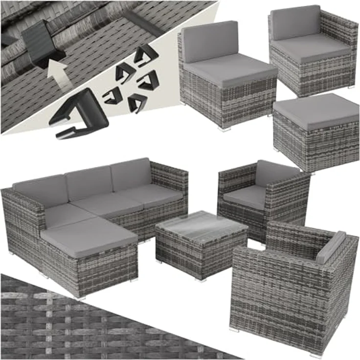 tectake Loungeset Rattan Lounge, (Set, 7-tlg), für 5 bis 6 Personen – Bild 2