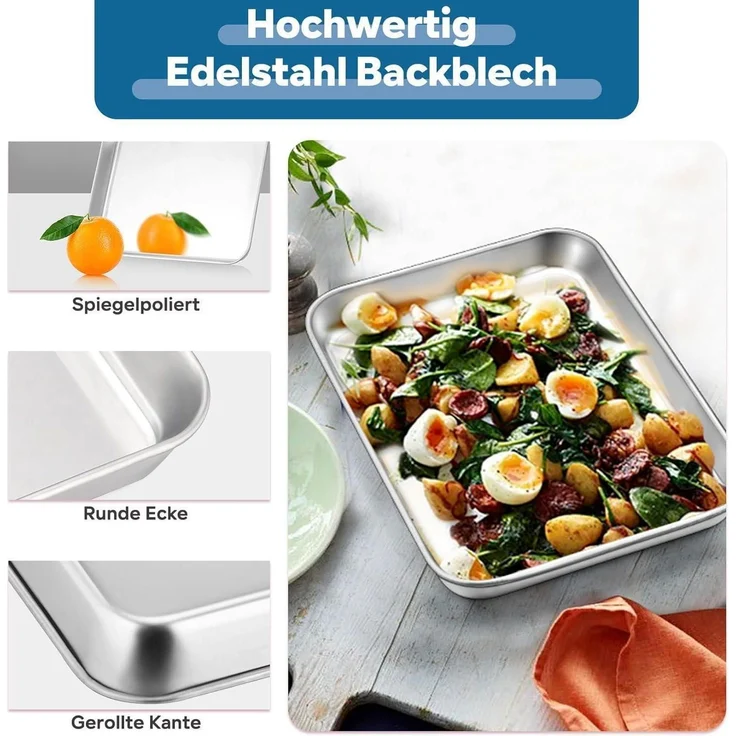 Onader Edelstahl Mini Backblech mit Abkühlgitter Set 23,7x17,7x2,5cm – Bild 4