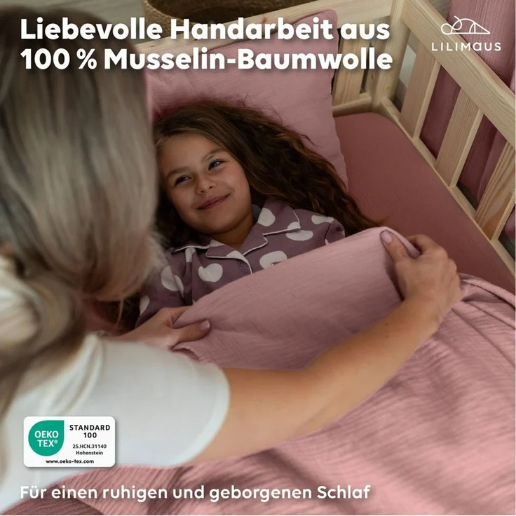 lilimaus Kinderbettwäsche Musselin Kinderbettwäsche 100x135 135x200 - Bettwäsche Kinderbett, 1 teilig, Kinderbettwäsche Set 100% Baumwolle, atmungsaktiv & weich – Bild 2