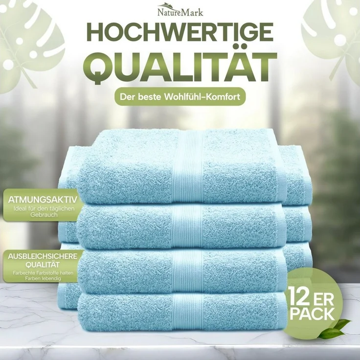 NatureMark Gästehandtuch Gästetuch 500gsm, 100% Baumwolle (12-St), Gästehandtuch Premium Qualität, 30x50cm, Hell blau – Bild 3