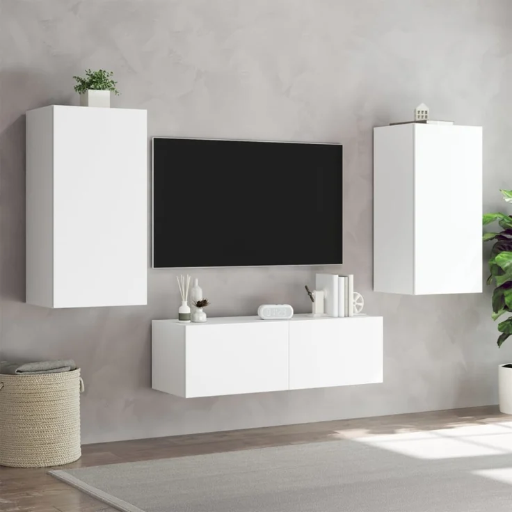 vidaXL 3-tlg. TV-Wohnwand mit LED-Leuchten Weiß 3216874 – Bild 5