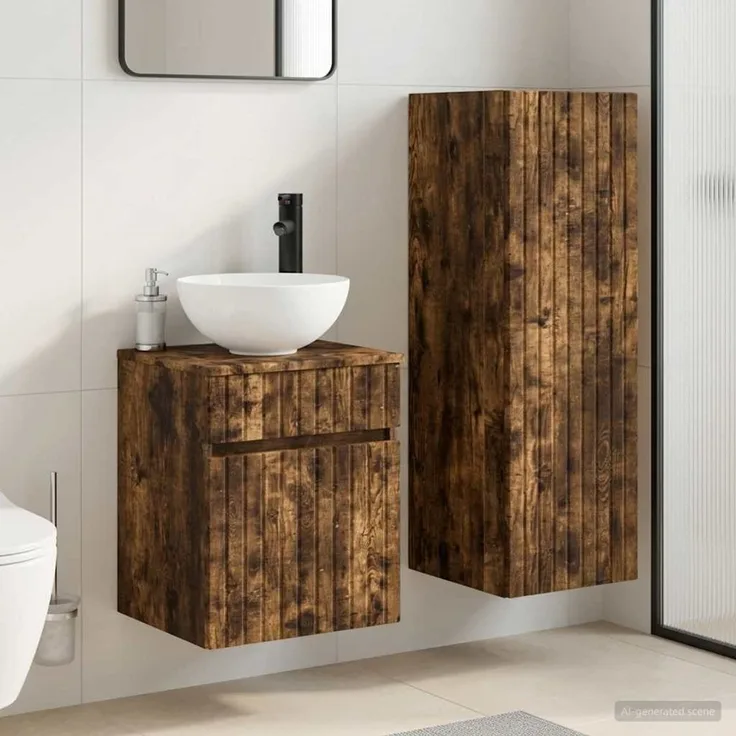 vidaXL Badezimmerschrank-Set 2 stk. Geräucherte Eiche 3406138
