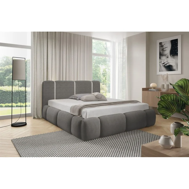 Polsterbett Schlafzimmerbett SPRINGS Komplettset 140x200 cm in Stoff Lambi Grau – Bild 1