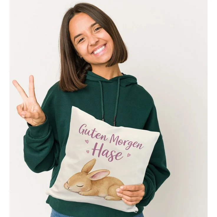 speecheese Dekokissen Schlafender Hase Guten Morgen Kissen – Bild 1