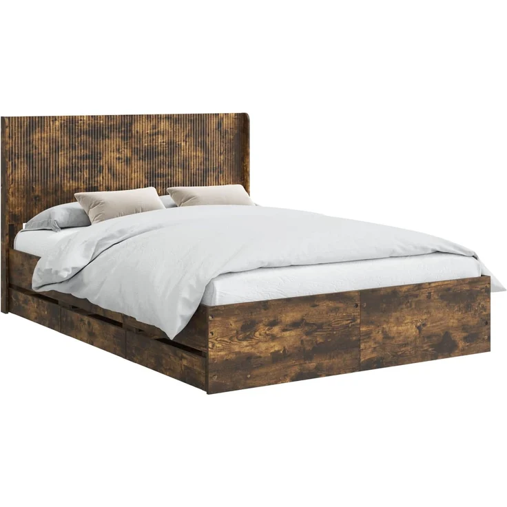 vidaXL Bettgestell mit Stauraum und Kopfteil Räuchereiche 120 x 200 cm 3413963 – Bild 2