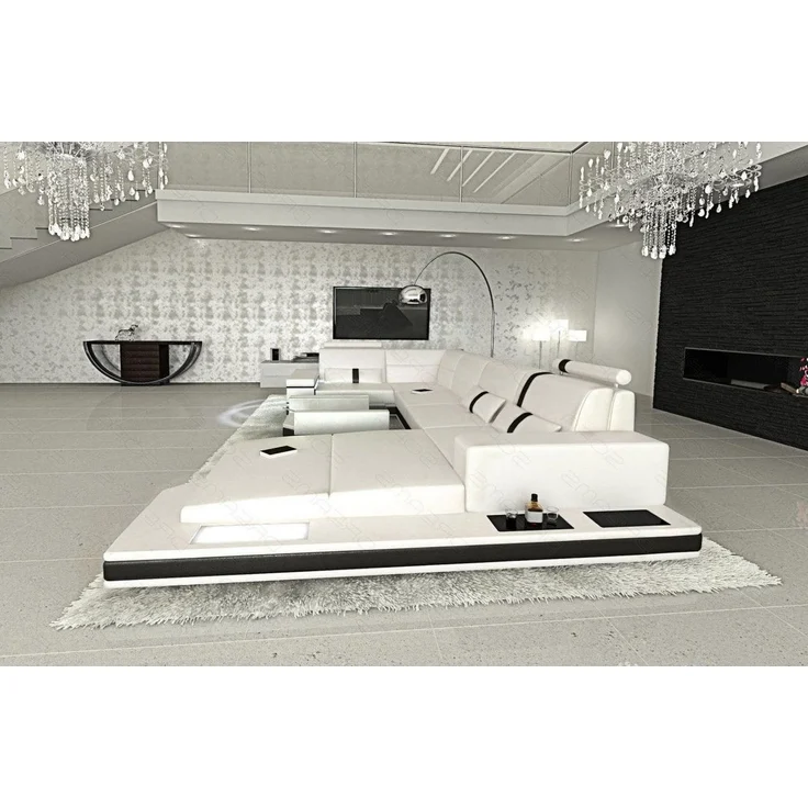 Sofa Dreams - Ledersofa Wohnlandschaft Messana - Echtleder - weiß-schwarz - Rechts – Bild 5