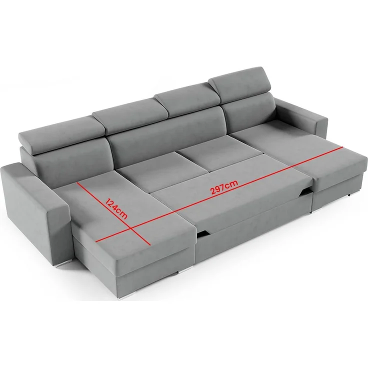 Ecksofa U-förmiges NELA Sofa mit Schlaffunktion und zwei Staufächern, Wohnzimmersofa, Couch, mit verstellbare Kopfstützen - Monolith 37, 96 x 170 x 325 cm – Bild 3