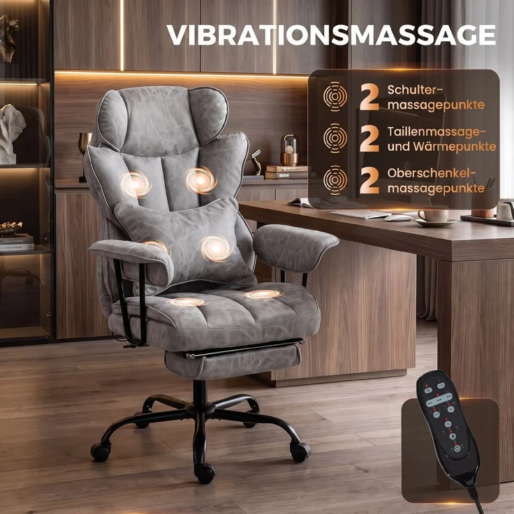 MELAYR, Bürostuhl mit 6-Punkt-Massage und Wärme, Schreibtischstuhl, Grau, 76 x 77 x 126 cm – Bild 6