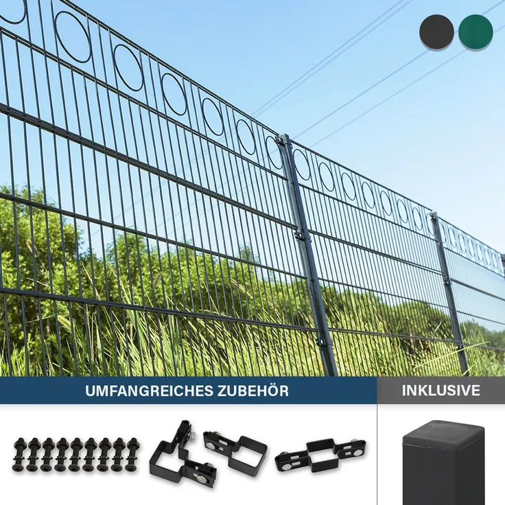 HOME DELUXE Doppelstabmattenzaun Schmuckzaun Kreis inkl. Eckpfosten Anthrazit/Grün MORATA - 80 cm x 10m ohne Eckpfosten