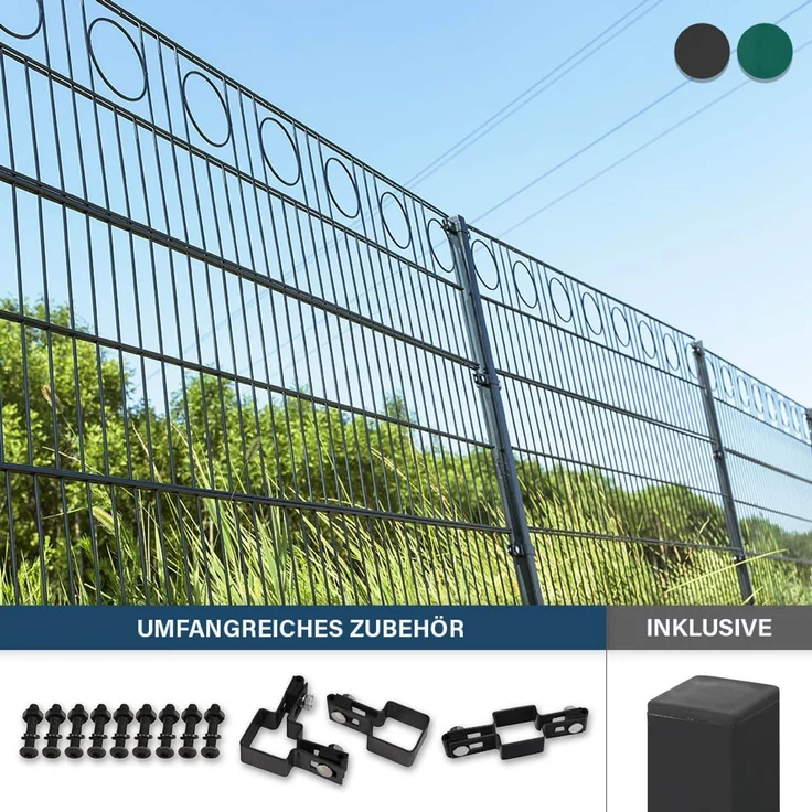 HOME DELUXE Doppelstabmattenzaun Schmuckzaun Kreis inkl. Eckpfosten Anthrazit/Grün MORATA - 80 cm x 10m ohne Eckpfosten – Bild 1