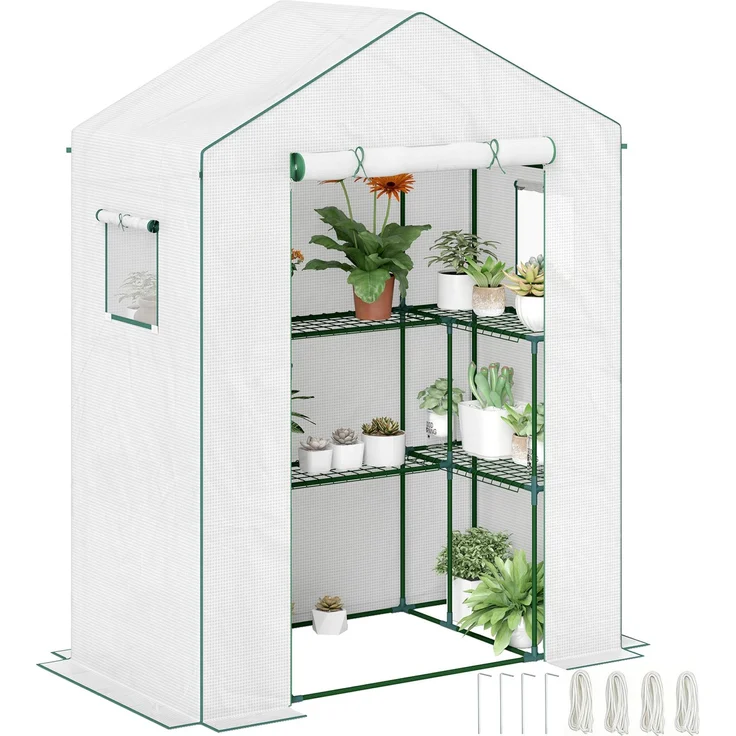 MELAYR, Gewächshaus mit 3 Etagen, 1 Tür, 140 x 73 x 190 cm, Weiß – Bild 1