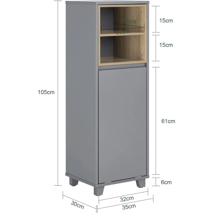 SoBuy BZR146-DG Badezimmer-Hochschrank, Spanplatte, Lackiert, Grau, 35 x 105 x 30 cm – Bild 3