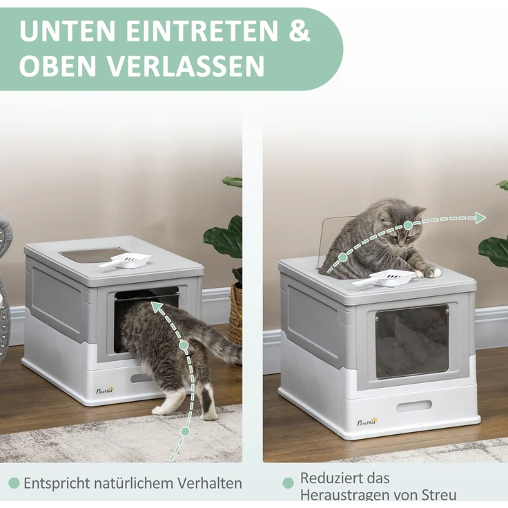 Katzentoilette 47,5 x 35,5 x 36,7 cm mit Deckel, Bodenschale und Streuschaufel – Weiß – Bild 4