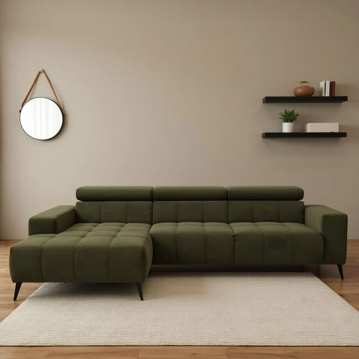 DOMO collection Ecksofa Trento L-Form, mit Kufenfuß oder Einzelfuß, whlw. verstellbare Kopfteile, passend für gängige Saugroboter – Bild 1