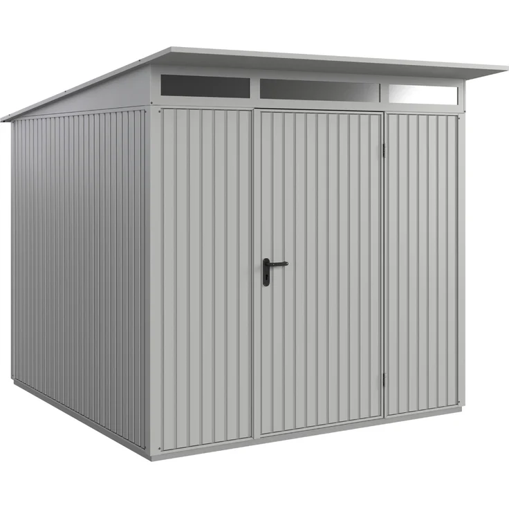 Hörmann Metall-Gerätehaus Berry Classic mit Pultdach Typ 2, 248 x 283 cm, weißaluminium, 7 m²,1-flüglige Tür – Bild 1
