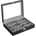 SONGMICS Uhrenbox, abschließbarer Uhrenkasten, Uhrenkoffer, Organizer für Uhren, mit 16 Fächern, Glasdeckel, Geschenk für die Liebsten, PU-Bezug in Schwarz, Samtfutter in Taubengrau JWBDE112G01
