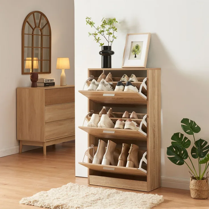 Schuhschrank Sykkylven 103x60x24 cm mit 3 Klappen Sonoma-Eiche [en. casa]