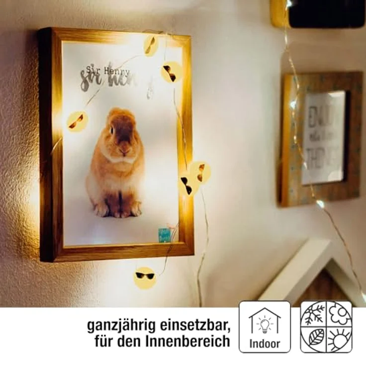 hellum LED Kupfer-Lichterkette, Cool-Emoji mit 2 cm Durchmesser, 10 warmweiße LEDs, 90 cm Lichtlänge, Kabel silber, Indoor, batteriebetrieben (2AA), 522952 – Bild 6