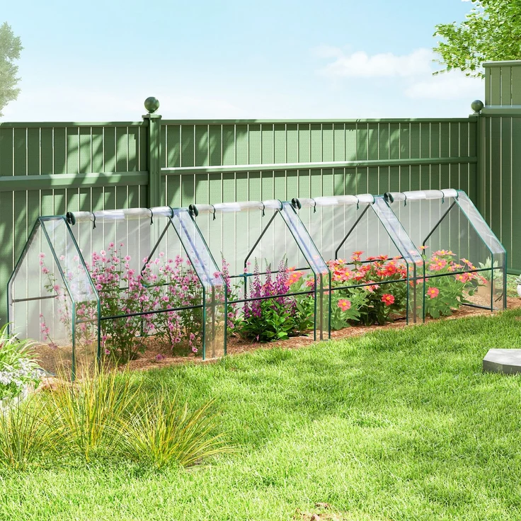 Wohnora-Mini-Gartengewächshaus, Tunnelgewächshaus mit 4 Fenstern und aufrollbaren Reißverschlüssen, Stahl, 140 g/m² PE, UV-beständig, 360 x 90 x 90 cm, transparent,H 900cm x T 905cm x B 900cm – Bild 2