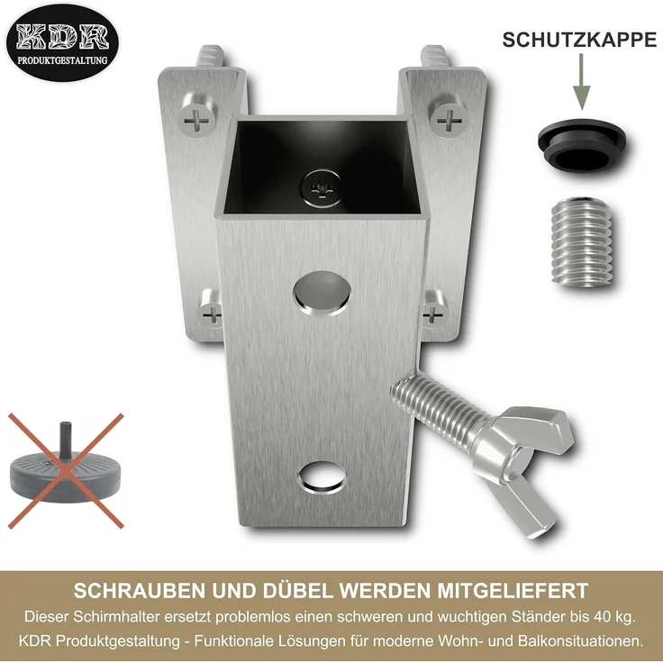 KDR Produktgestaltung Schirmhalter Wandmontage Sonnenschirmhalter Wand Sonnenschirmständer Sonnenschirm, für Stöcke bis Ø 38 mm – Bild 6