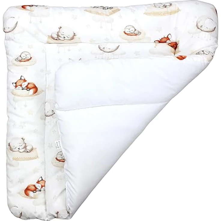 TupTam Baby Wickeltischauflage mit Baumwollbezug Gemustert, Farbe: Schlafende Baby Tiere/Beige, Größe: 75x85 cm – Bild 5