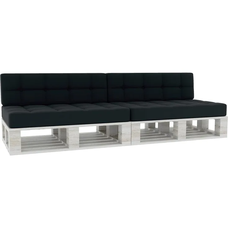 Gutekissen® Palettenkissen Gesteppte Kissen mit Knöpfen, Palettenauflagen Sitzkissen Rückenlehne Gesteppt PFG 2xSet (Sitzkissen 120x80 +Rückenlehne 120x40), Schwarz