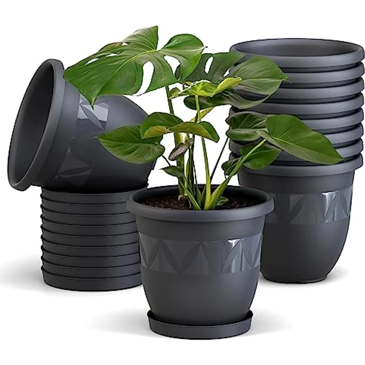 Plastard Pflanzkübel 3er, 5er, 10er Sets, Blumentopf mit passenden Untersetzer 15 - 40 cm (10 St, Blumenkübel ist Witterungs-, frost- und UV-beständig) – Bild 2