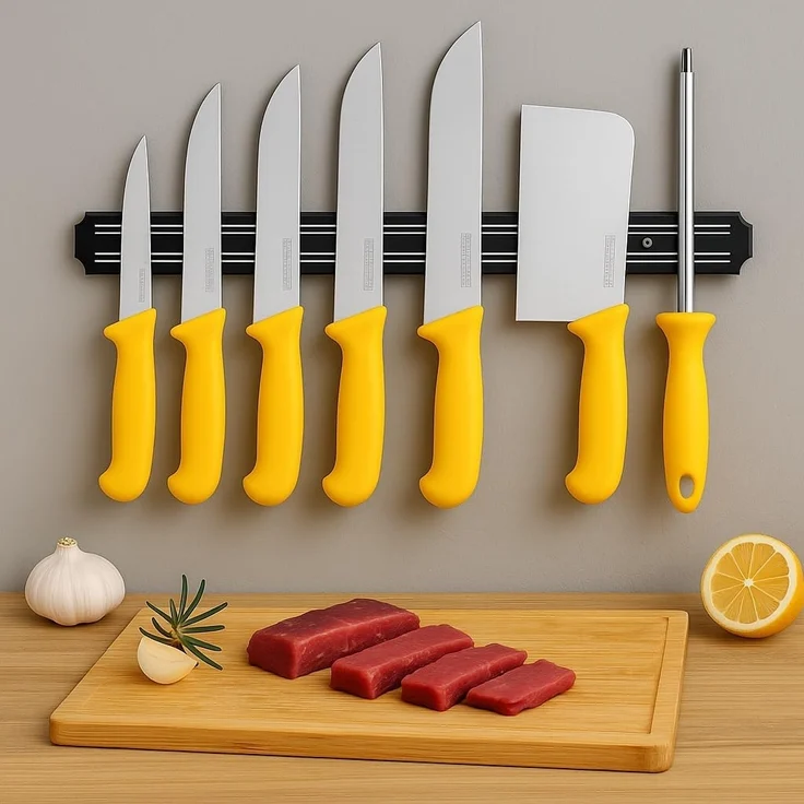 HOOZ Messer-Set Fleischermesser Set 8-teilig Profi Messer mit Magnetleiste & Wetzstahl (8-tlg), 8-teiliges Fleischermesser Set mit Wetzstahl und Magnetleiste – Bild 3
