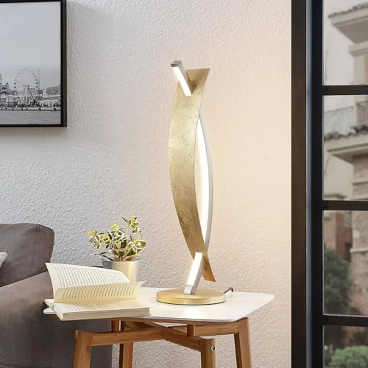 Lucande LED-Tischleuchte Marija, goldfarbend, dimmbar, modernes Design, 62 cm – Bild 3