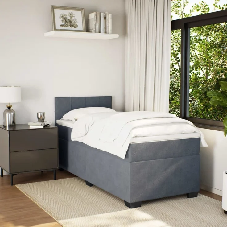 vidaXL Boxspringbett mit Matratze Dunkelgrau 80x200 cm Samt 3286163 – Bild 3