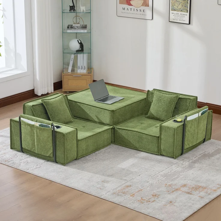 ZUBALIYA Schlafsofa 78x66 cm, mit Stauraum, mit Chenille - Bezug, mit breiten Armlehnen, modular aufgebaut, mit Schaumstoffpolsterung – Bild 13