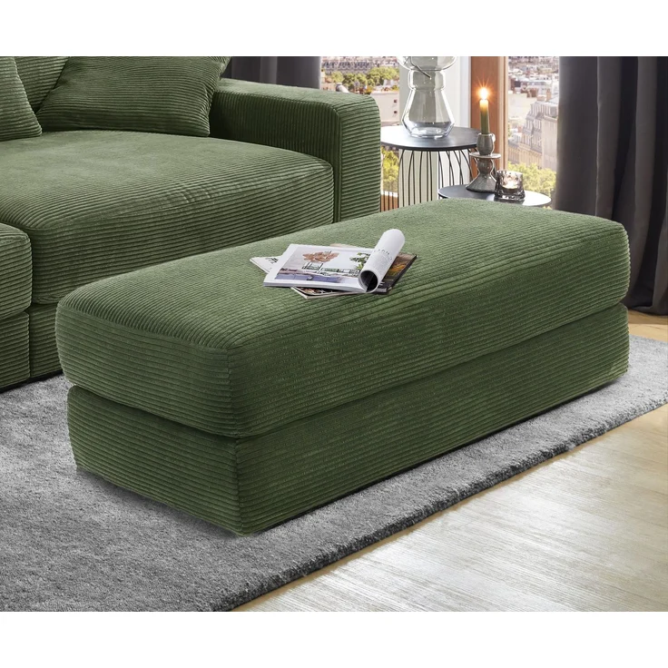Polsterhocker 124x60 cm Federkern praktische Sitzbank Designerhocker Cord Grün – Bild 2
