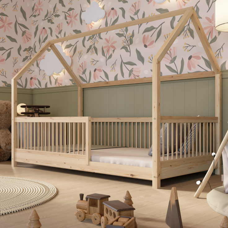 Crazy Pine 'Crazy Folly' Hausbett mit hohem Rausfallschutz, Holz natur, 90x190 cm