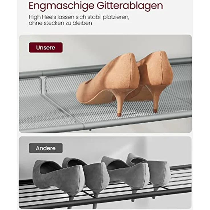 VASAGLE Schuhregal, Schuhablage, 5 Ebenen, große Oberfläche, verstellbare Gitterablagen, platzsparend für Eingangsbereich Flur, Metall, Industrie-Stil, anthrazitgrau-metallisches Silber LBS038E22 – Bild 10
