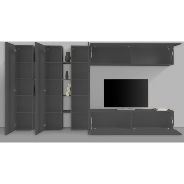 Wohnwand >Benevent< (7-teilig) in Anthrazit matt - 340x180x30 (BxHxT) – Bild 3