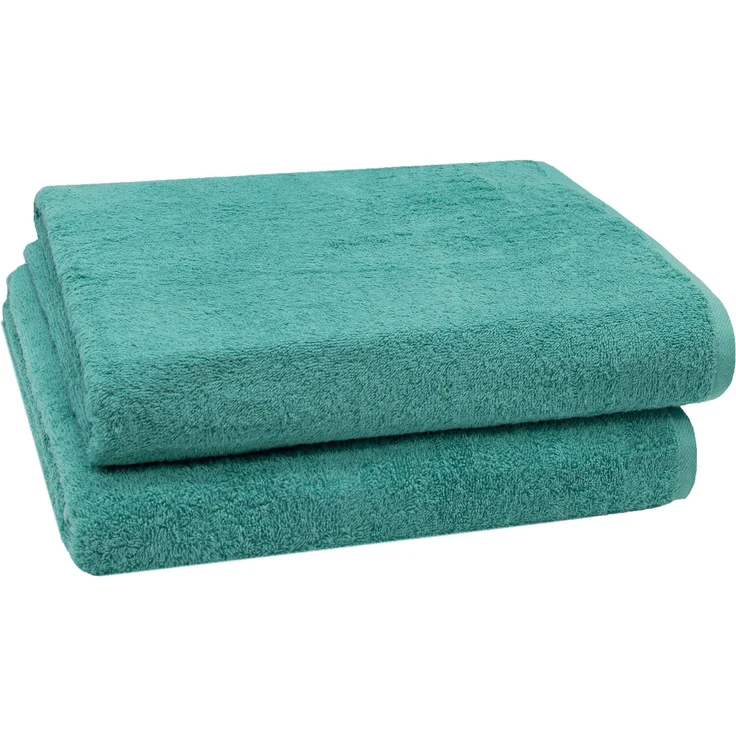 ZOLLNER 2er Set Badetücher, 100% Baumwolle, 100x150 cm, 420g/qm, türkis – Bild 1