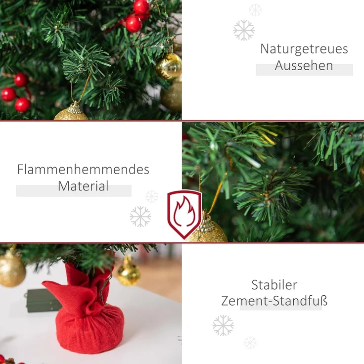 HOMCOM Künstlicher Weihnachtsbaum Mini Weihnachtsbaum mit Weihnachtskugeln, LED-Lichtern, roten Beeren, Tannen, 40 x 60 cm (BxH), grün, rot, gold – Bild 4