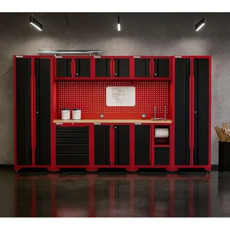 Feistos Werkstatteinrichtung "Juno 15", schwarz/rot, 330 x 46 x 198 cm (B x T x H),2 Hochschränke – Bild 2
