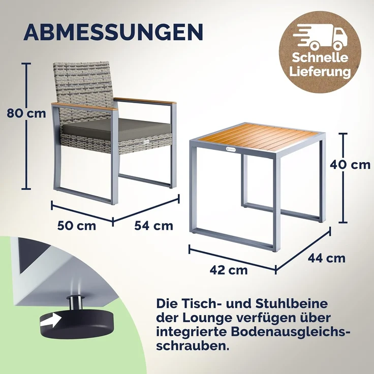 CASARIA® Gartenmöbel-Set, Polyrattan, 2 Stühle – Bild 7