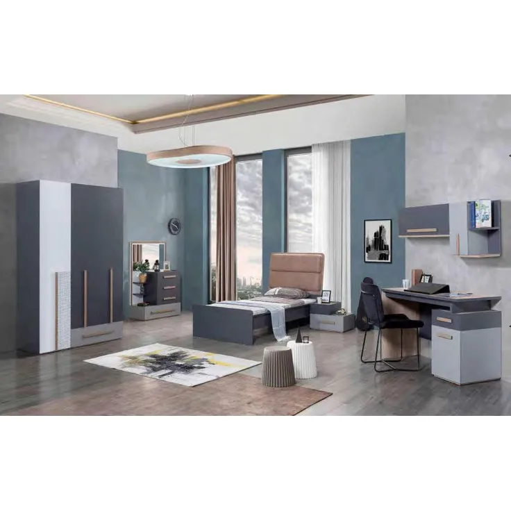 Jugendzimmer Bett Kleiderschrank Kommode Schreibtisch Kleiderschrank 5 tlg Set