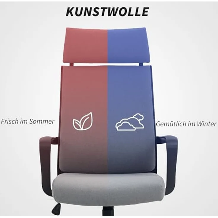 HOMCOM Bürostuhl, Ergonomischer Schreibtischstuhl mit Armlehne, Kopfstütze, Höhenverstellbarer Drehstuhl mit Wippfunktion, Computerstuhl mit Kunstwolle-Optik, Dunkelgrau – Bild 5