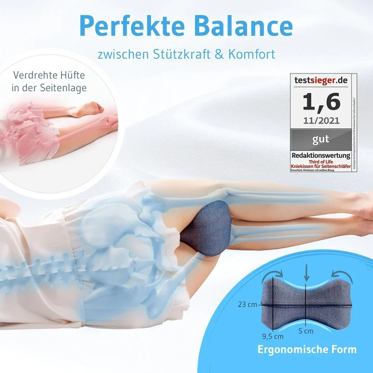 Third of Life Kniekissen für Seitenschläfer mit Thermo-Bezug, Knie-Stützkissen mit Visco-Schaum – Bild 3