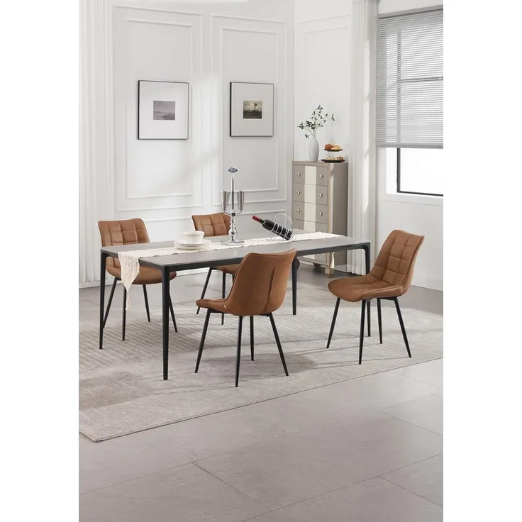 WOLTU 6 x Esszimmerstühle 6er Set Esszimmerstuhl Küchenstuhl Polsterstuhl Design Stuhl mit Rückenlehne, mit Sitzfläche aus Kunstleder, Gestell aus Metall, Hellbraun, BH207hbr-6