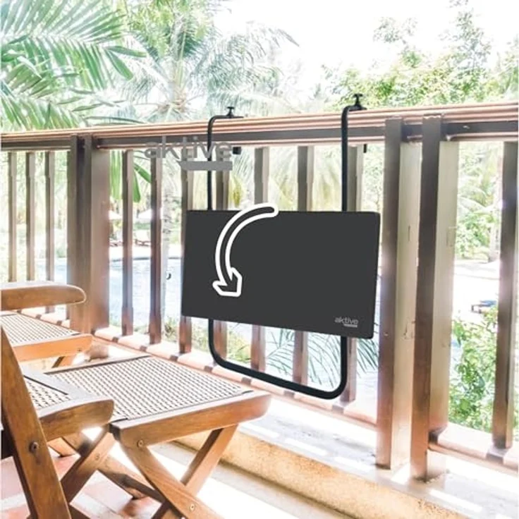 Aktive 61034 - Balkon-Klapptisch mit mehreren Positionen zum Aufhängen | Balkontisch klappbar 60x40 cm | Balkon-Hängetisch aus Stahl und Holz | 3 Positionen, trägt max. 20 kg – Bild 4