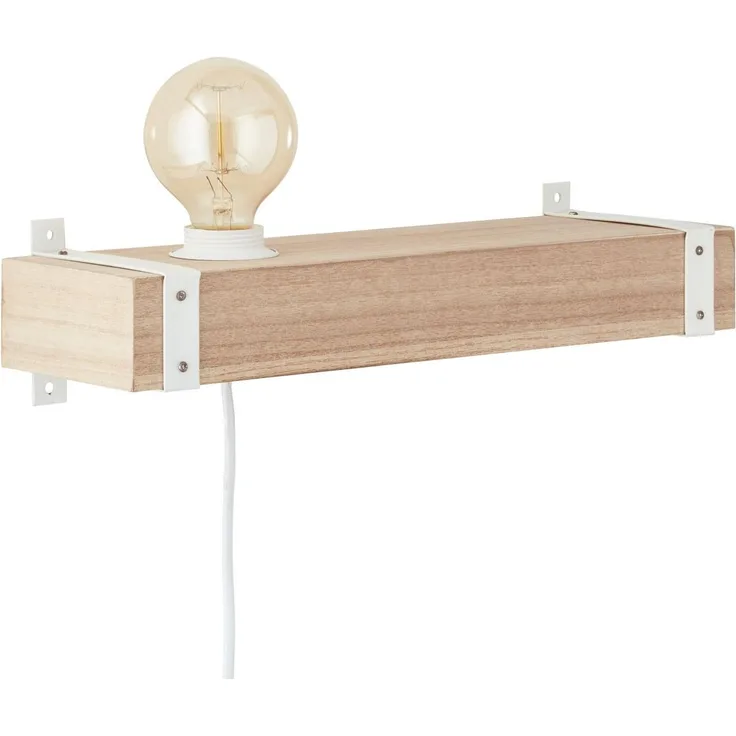 BRILLIANT Lampe White Wood Wandspot Zuleitung und Schalter beton/holz hellweiß | 1x A60, E27, 30W, geeignet für Normallampen (nicht enthalten) | Mit Schnurzwischenschalter
