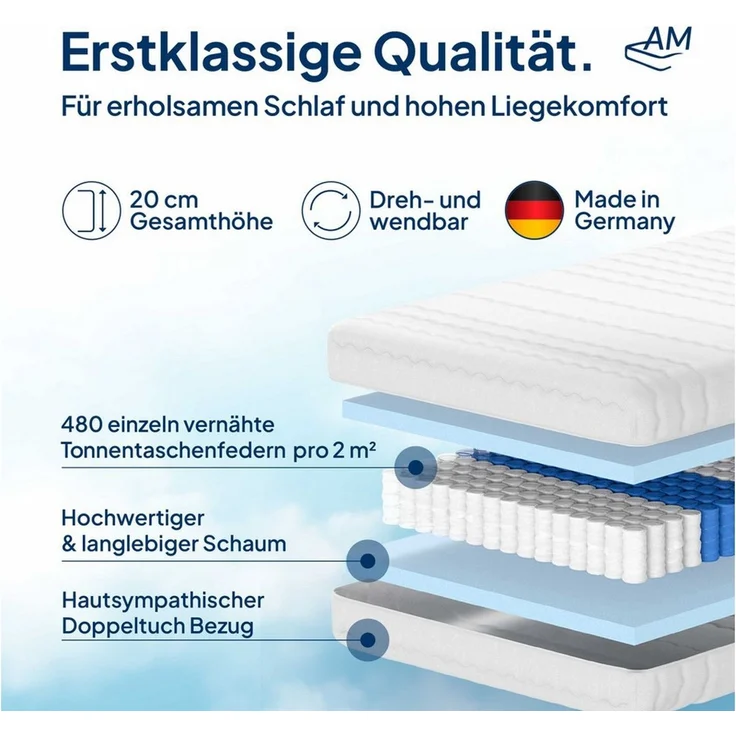 Taschenfederkernmatratze 7-Zonen Federkernmatratze, Orthopädische Matratze, Made in Germany, AM Qualitätsmatratzen, 20 cm hoch, 80x200 cm – Bild 2